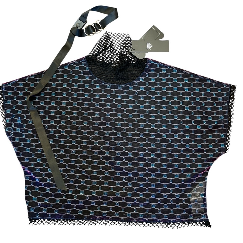 Devil Fashion Black Iridescent Mesh Women Crop Top Removable Leash/Collar NWT - Picture 4 of 5